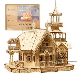Villa House Wooden 3D Model USB Light DIY