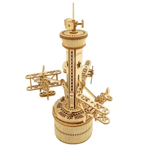 Airplane Tower Wooden 3D Model Music Box Gift for Children Adult Unnormal Gift DIY